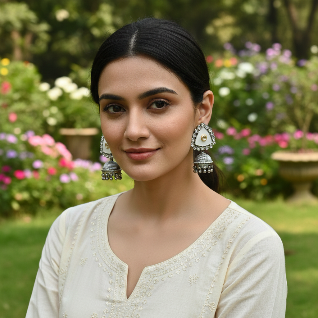Sangeeta Boochra Traditional Ivory Silver Jhumka Earrings