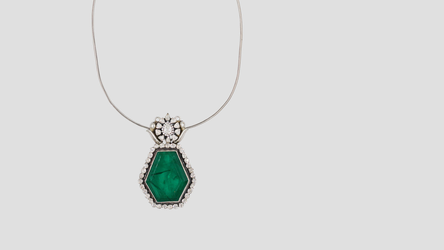 Sangeeta Boochra Handcrafted Moissanite Pendant with Bold Green Gem