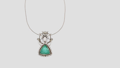 Sangeeta Boochra Elegant Moissanite Silver Pendant with Green Triangular Stone
