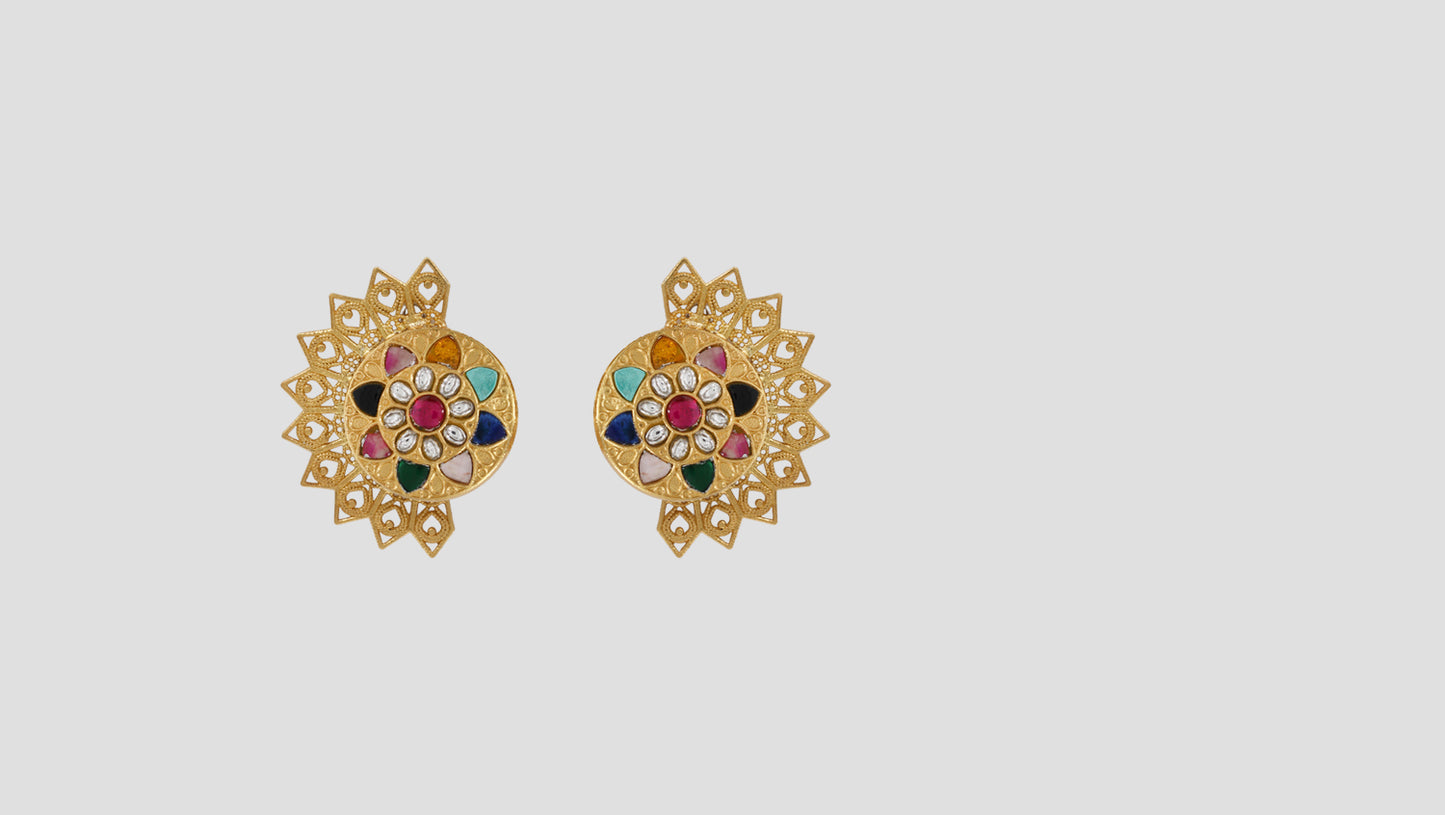 Sangeeta Boochra Heritage Kundan Silver Earrings with Gold Plating