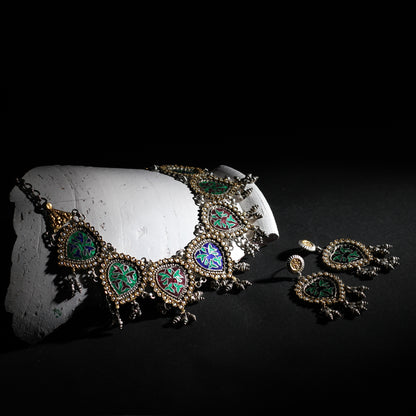 24k Gold Plated Aafreen Silver Necklace with Earrings