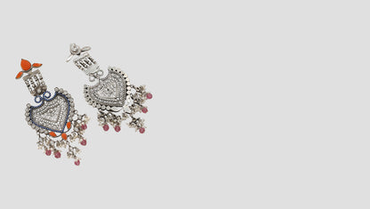 "Regal Charm: Sangeeta Boochra Statement Silver Earrings"