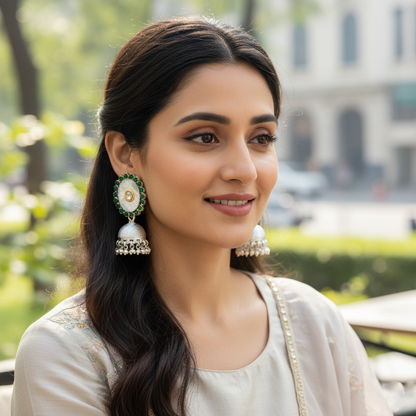 Sangeeta Boochra Heirloom Oval Green Accent Jhumkas