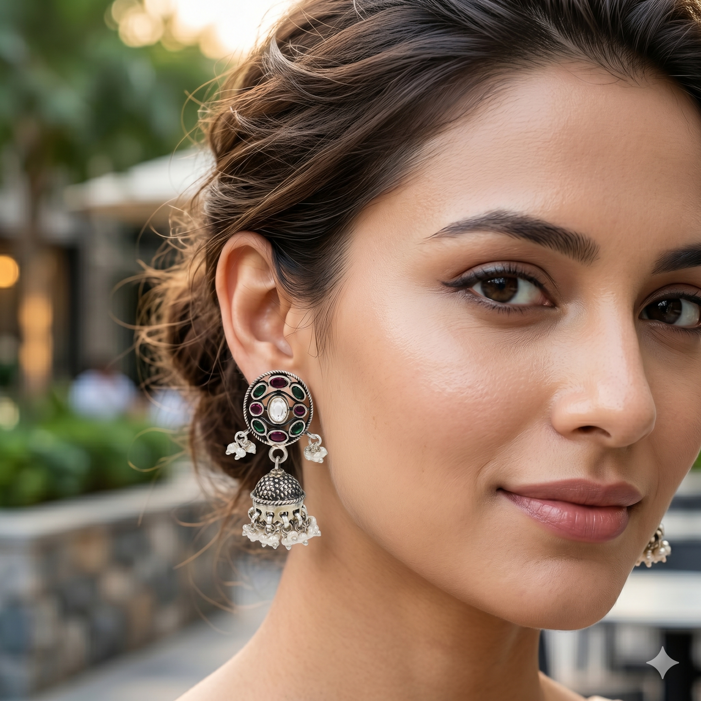 Sangeeta Boochra Handcrafted Oxidised Silver Earrings with Pearl Drops