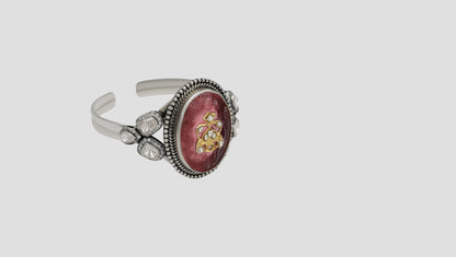 Sangeeta Boochra Silver Statement Bracelet with Rose-Tone Stone & Kundan Detailing