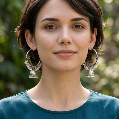 Classic Silver Hoop Jhumka Earrings by Sangeeta Boochra