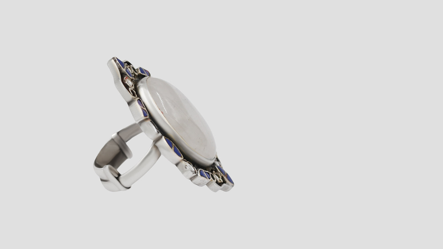 Sangeeta Boochra Handcrafted Silver Kundan Ring with Lapis Stone
