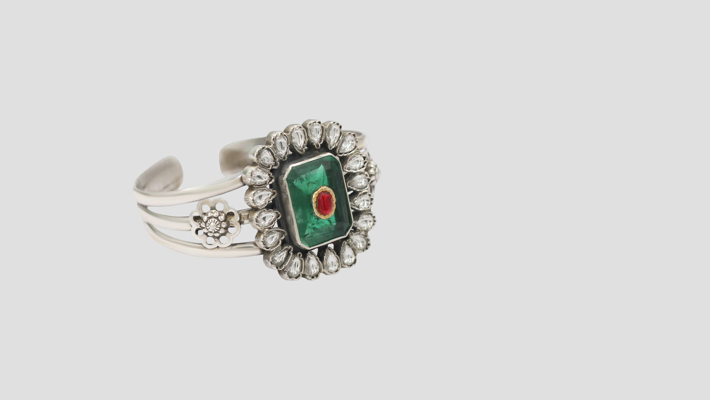 Sangeeta Boochra Royal Green Halo Silver Bracelet