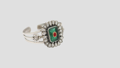 Sangeeta Boochra Royal Green Halo Silver Bracelet