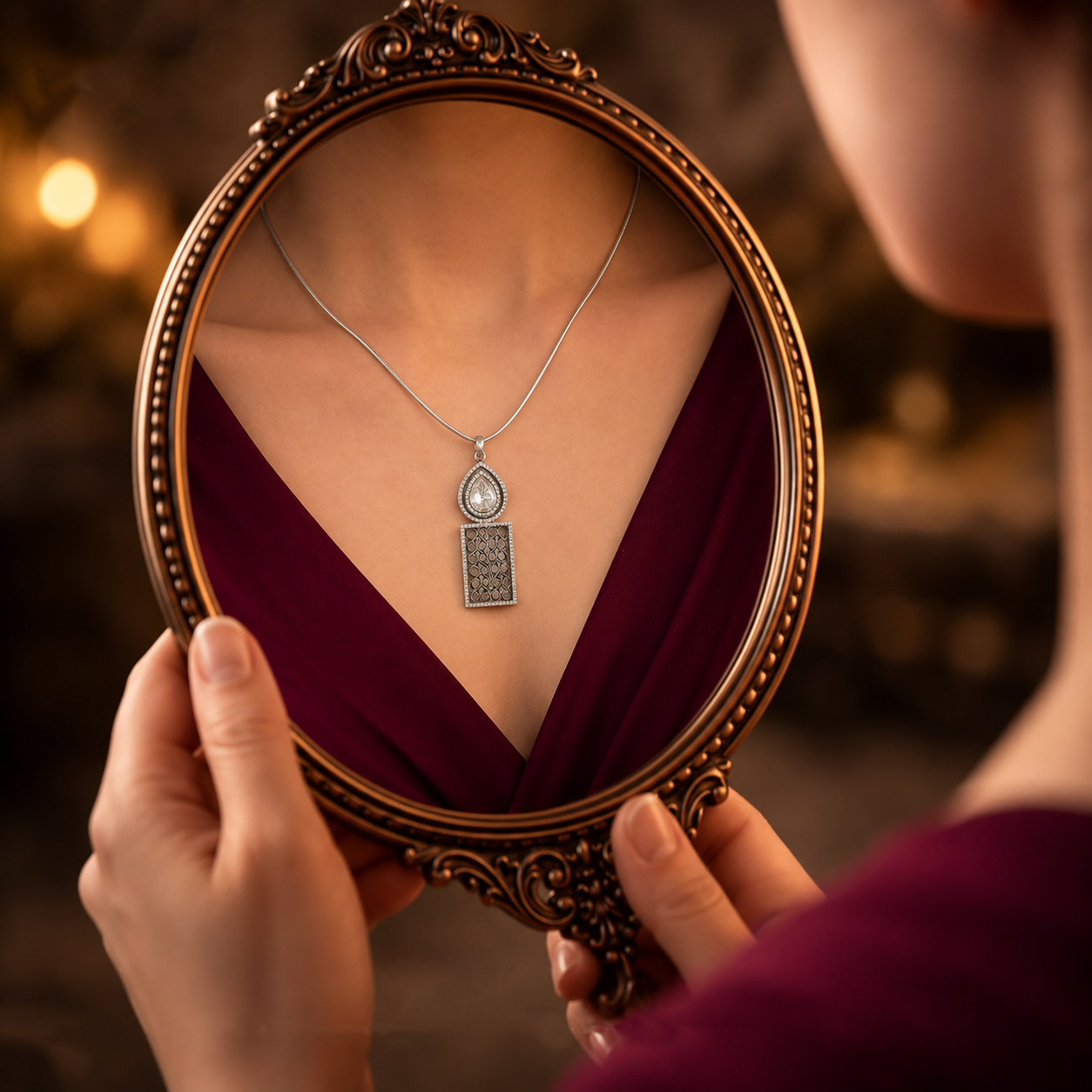 Sangeeta Boochra Sterling Silver Oxidised Pendant with Pear Moissanite