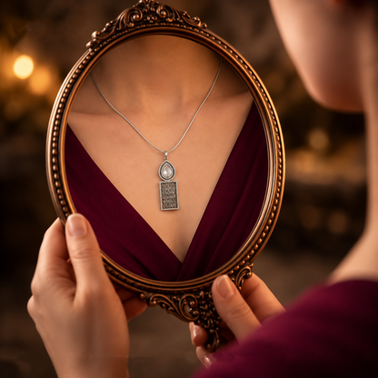 Sangeeta Boochra Sterling Silver Oxidised Pendant with Pear Moissanite