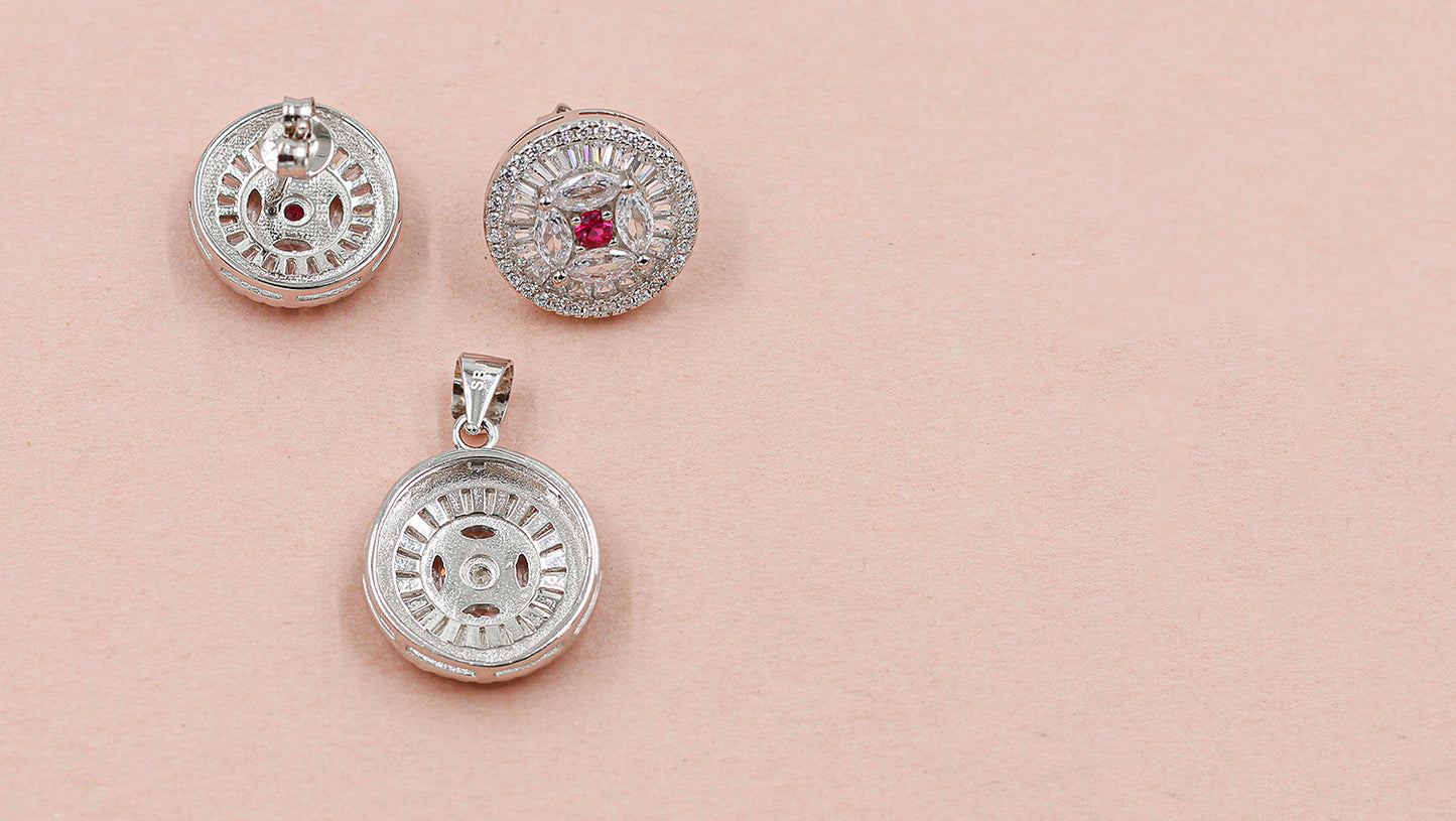 CZ Earring and Chain Pendant Combination