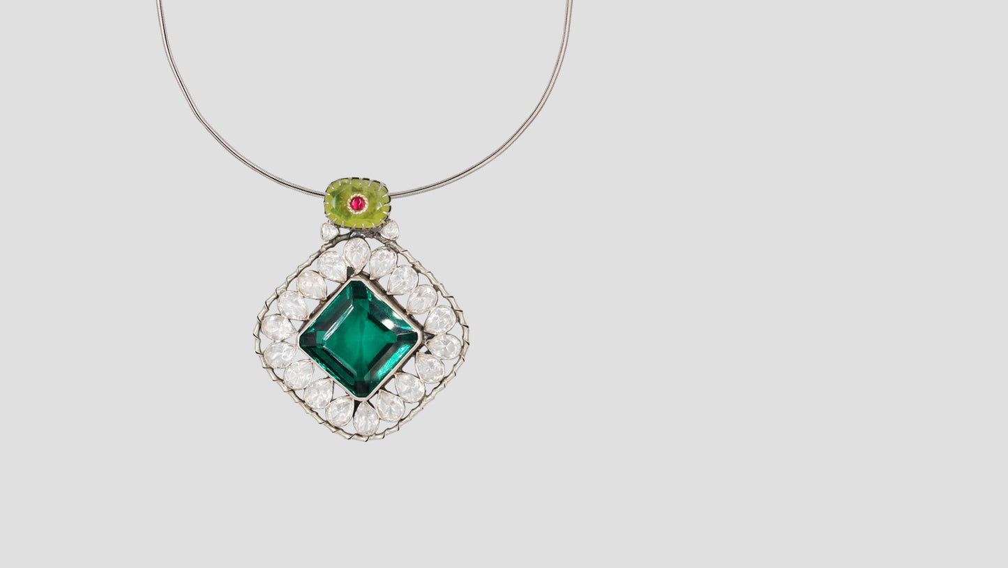 Sangeeta Boochra Emerald Bloom Moissanite Pendant