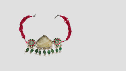 Sangeeta Boochra Handcrafted Red Bead Silver Statement Choker