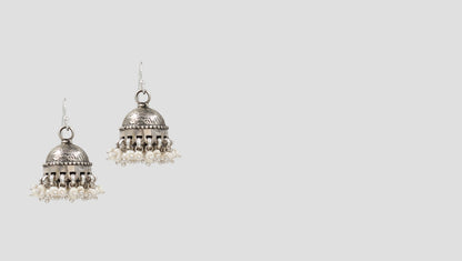 Bohemian Luxe: Sangeeta Boochra Silver Jhumkas with Pearl Strands