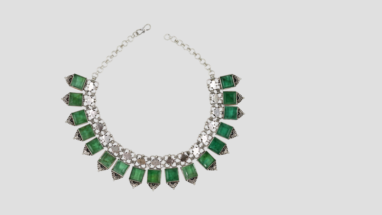 Sangeeta Boochra Luxe Silver Necklace with Green Stone Accents