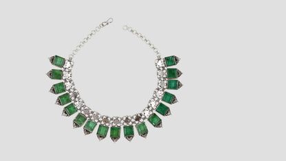 Sangeeta Boochra Luxe Silver Necklace with Green Stone Accents