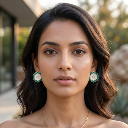 Sangeeta Boochra Elegant Silver Studs with Green Detailing