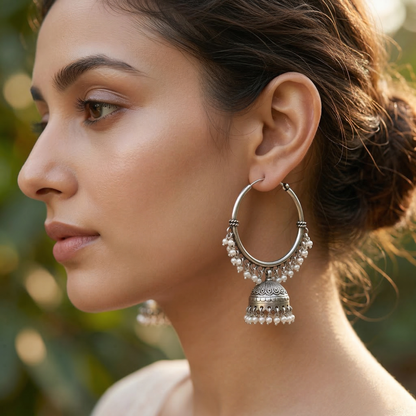 Sangeeta Boochra Heritage Pearl Dangling Silver Earrings