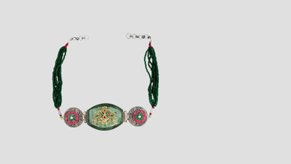 Sangeeta Boochra Heritage Silver Choker with Green Stone Detailing