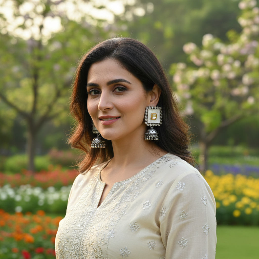 Sangeeta Boochra Square Motif Oxidised Silver Jhumka Earrings