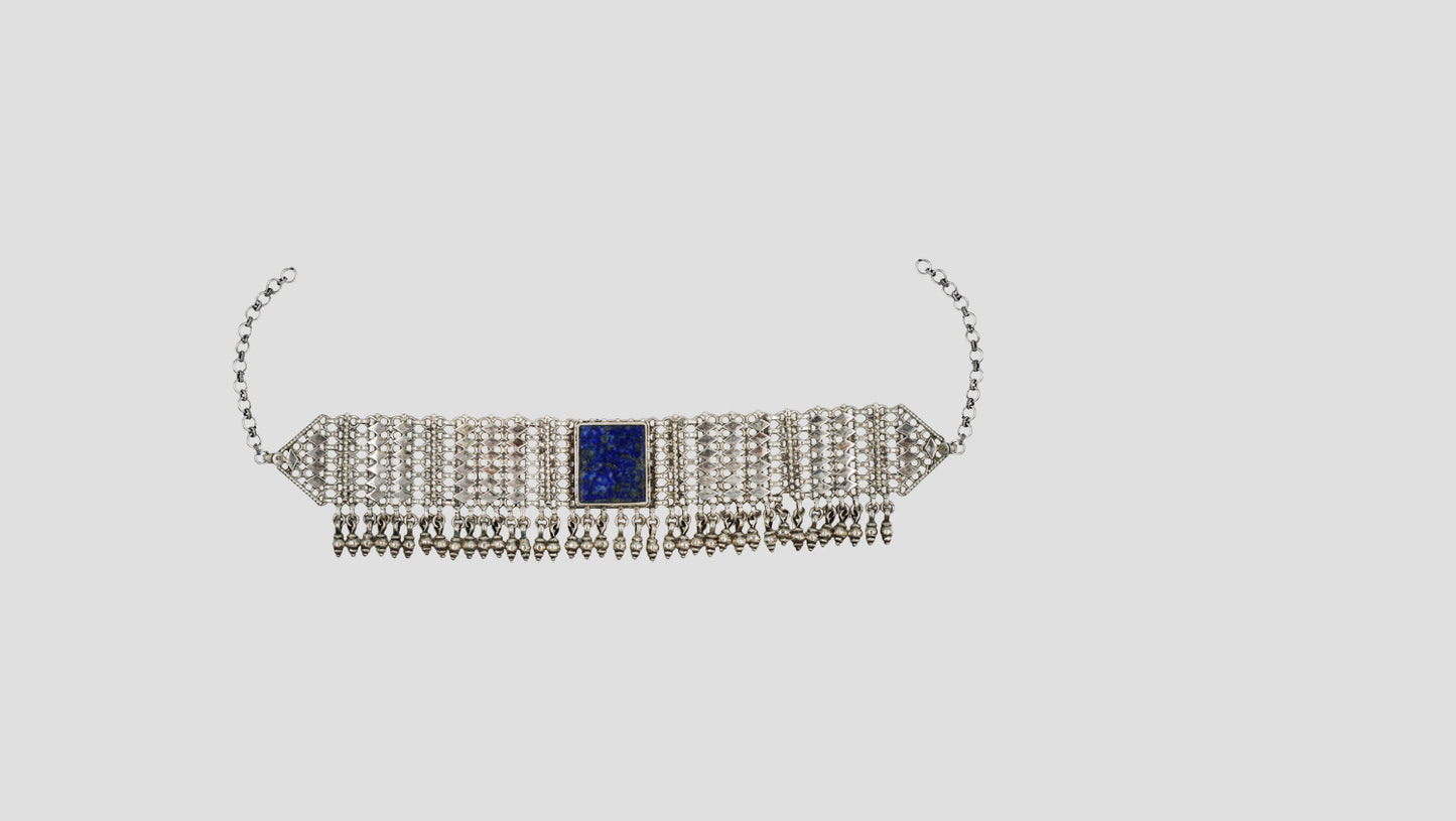 Sangeeta Boochra Handcrafted Silver Choker with Blue Centerpiece