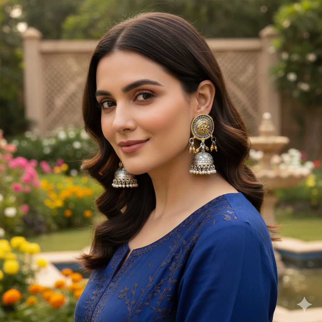 Classic Floral Dual-Tone Jhumka Earrings by Sangeeta Boochra