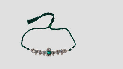 Sangeeta Boochra Handcrafted Oxidised Silver Choker with Green Stone Accent