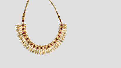 Gold-Plated Silver Necklace with Ruby Red & White Stone Embellishments – Sangeeta Boochra