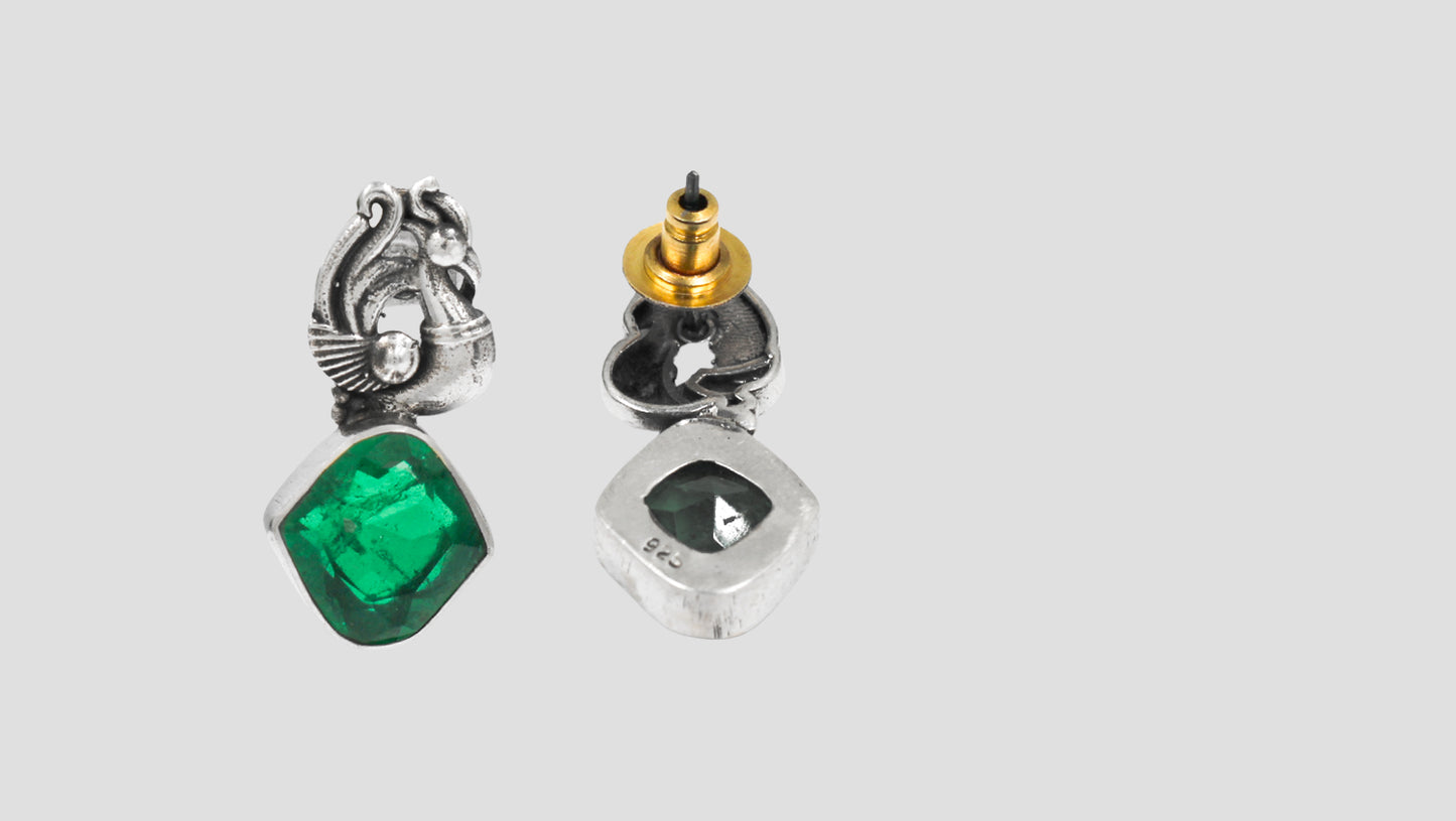 Handcrafted Oxidized Silver Earrings with Green Stone – Sangeeta Boochra
