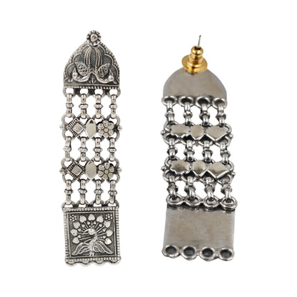 Sangeeta Boochra Handcrafted Oxidised Silver Peacock Motif Long Earrings