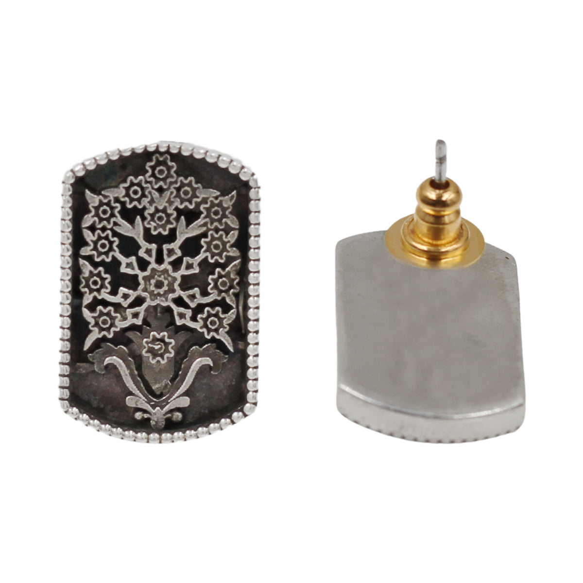 Sangeeta Boochra Handcrafted Oxidised Silver Floral Statement Stud Earrings