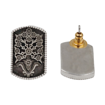 Sangeeta Boochra Handcrafted Oxidised Silver Floral Statement Stud Earrings