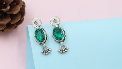 Timeless Splendor: Sangeeta Boochra Silver Earrings Adorned with Emeralds