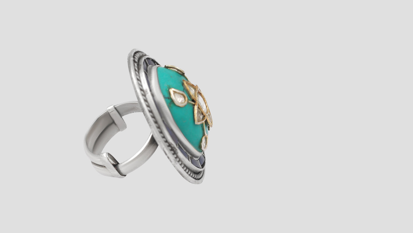 Sangeeta Boochra Turquoise & Kundan Silver Statement Ring