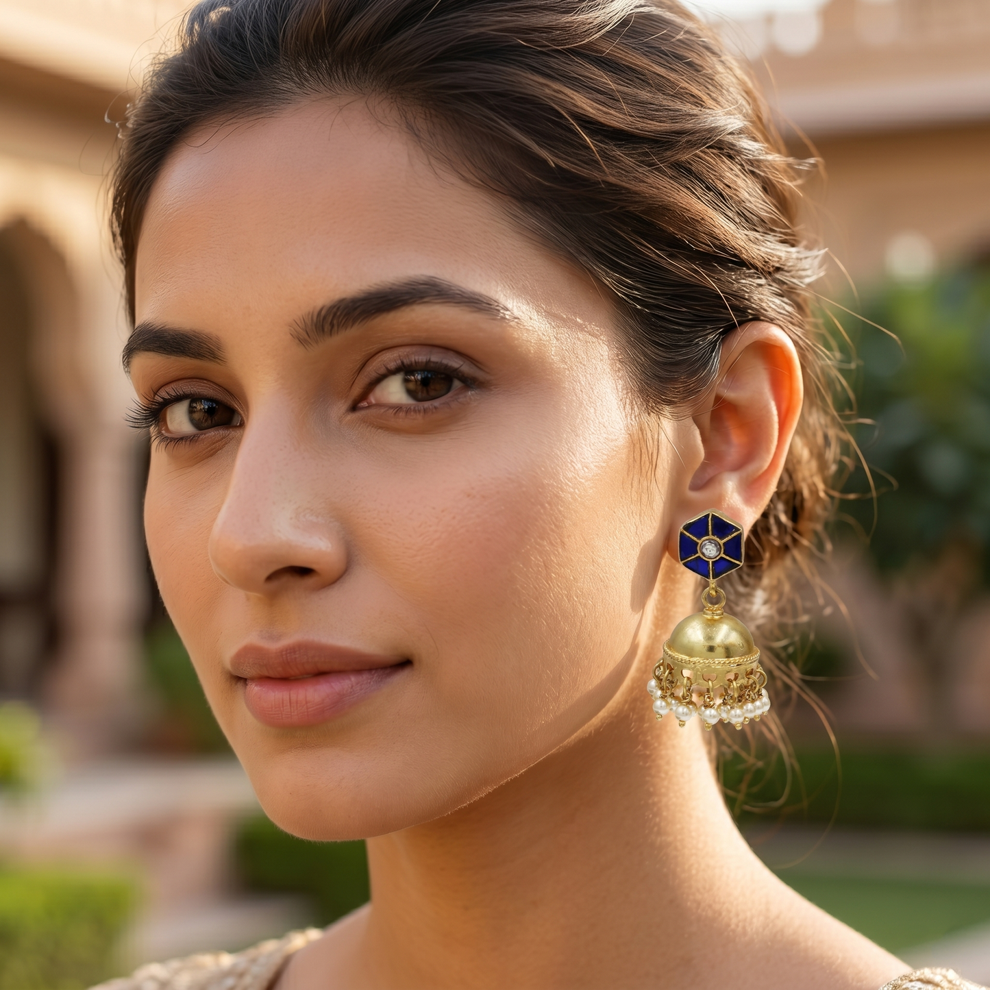 Sangeeta Boochra Gold Plated Kundan Pearl Jhumka Earrings