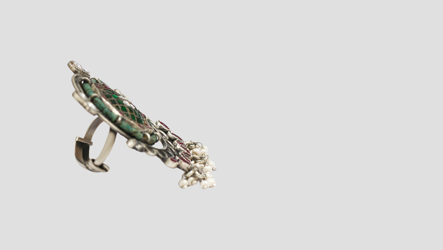 Sangeeta Boochra Handcrafted Silver Kundan Statement Ring
