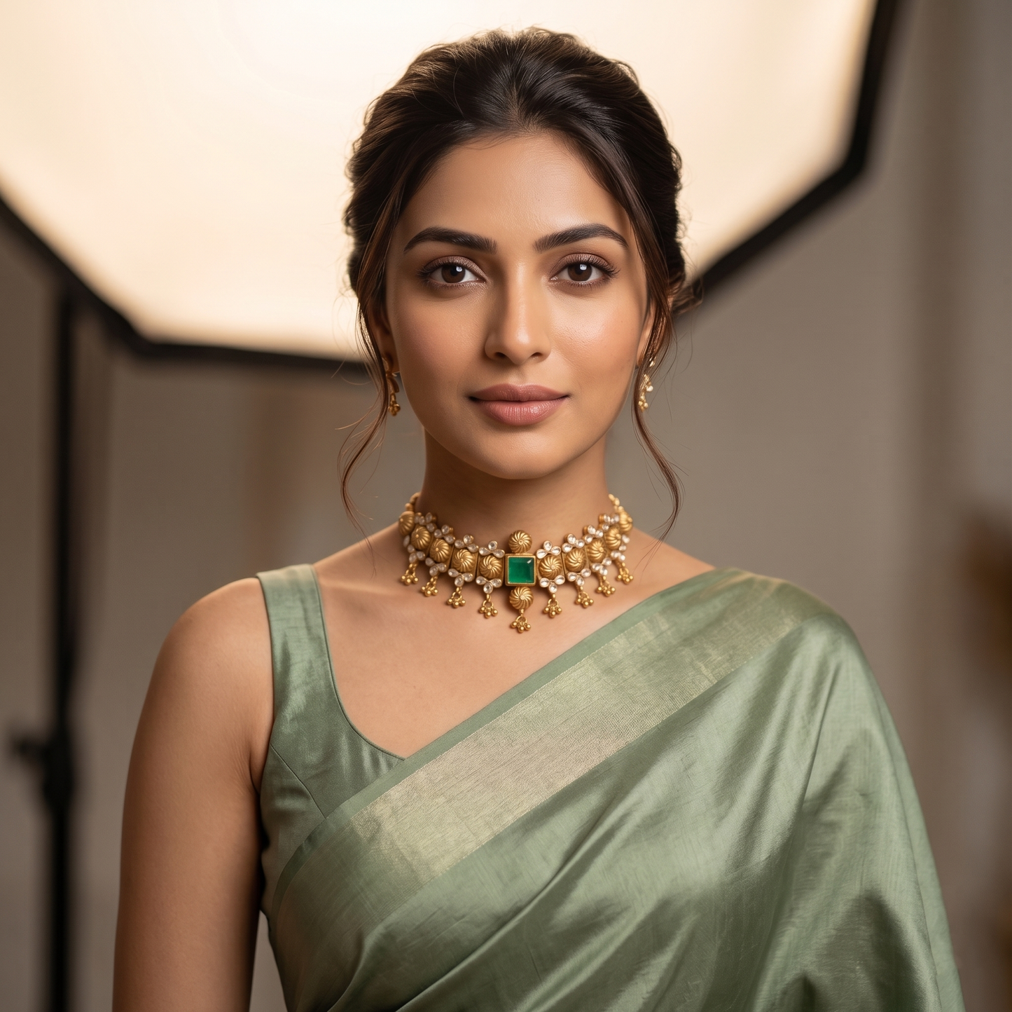Sangeeta Boochra Gold Plated Sterling Silver Heritage Floral Choker with Moissanite Accents