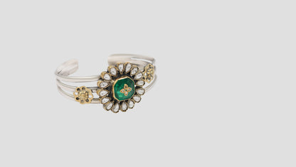 Elegant Green Stone Statement Silver Bracelet – Sangeeta Boochra