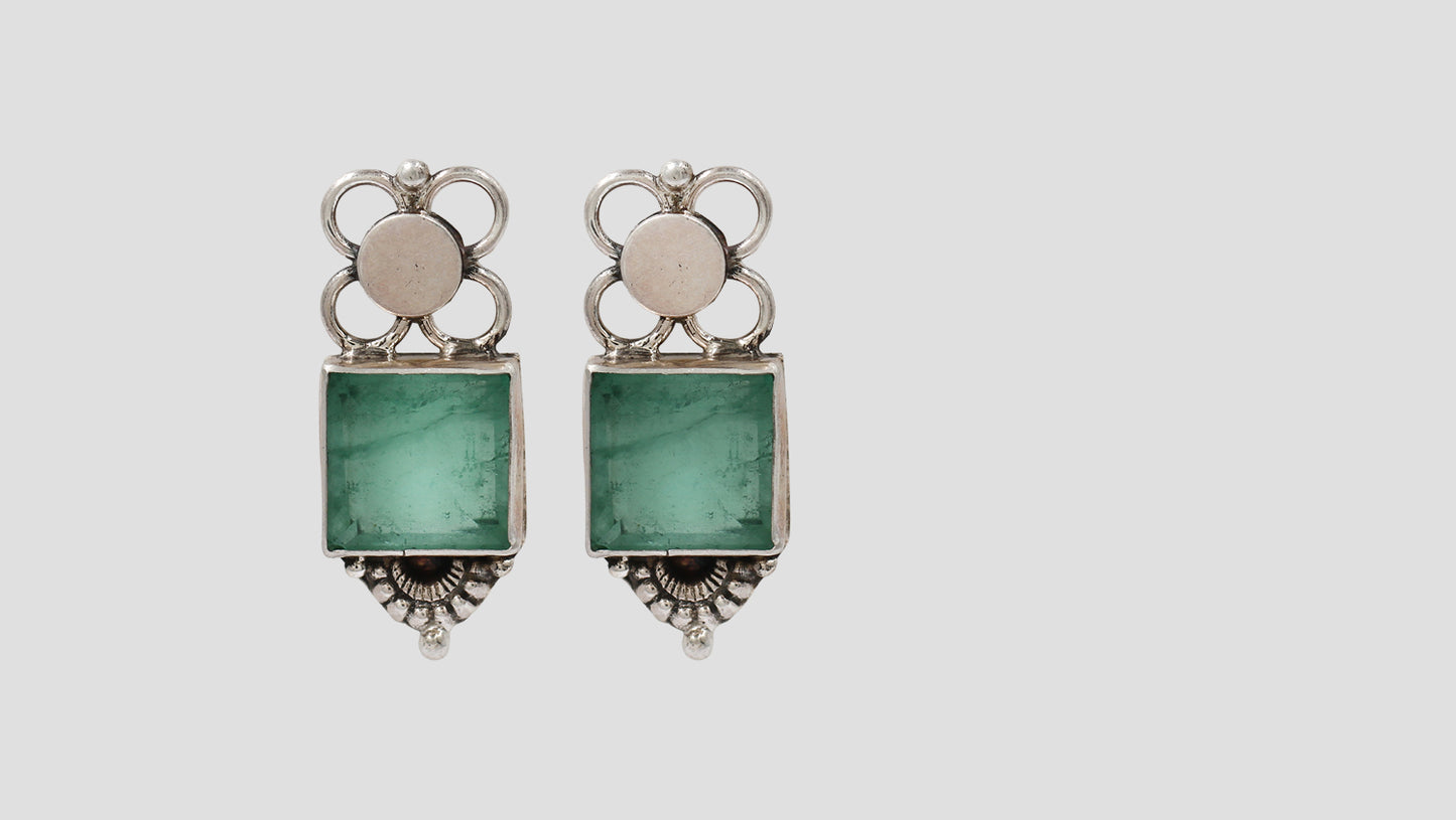 Sangeeta Boochra Handcrafted Silver Earrings with Green Stone