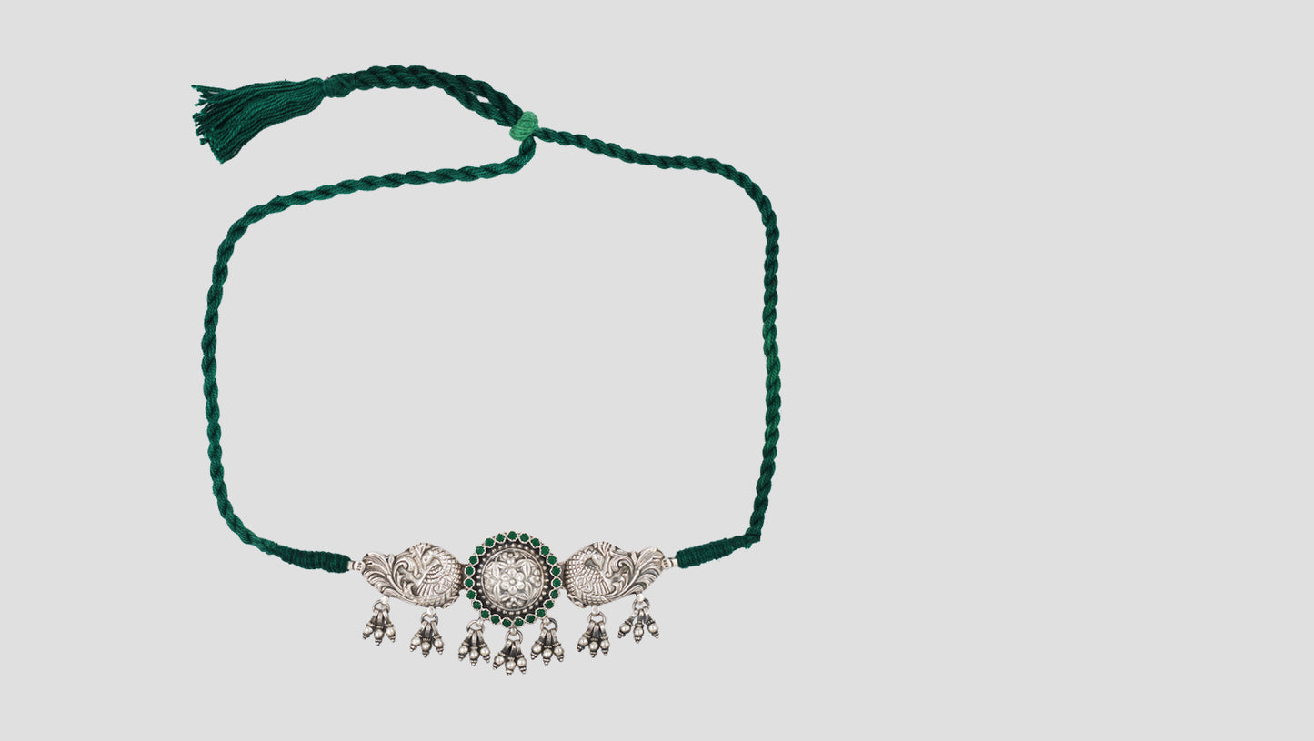Artisan Oxidised Silver Choker with Peacock Motifs