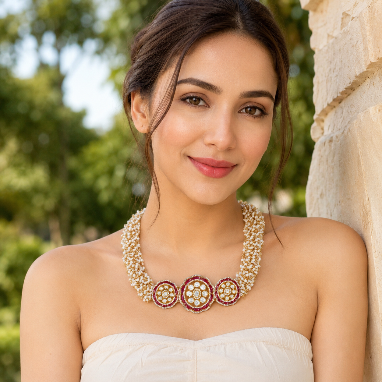 Sangeeta Boochra Designer Gold-Plated Floral Choker with Moissanite & Kundan
