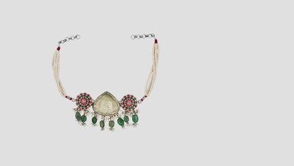 Sangeeta Boochra Pearl Beaded Silver Choker with Teardrop Stone