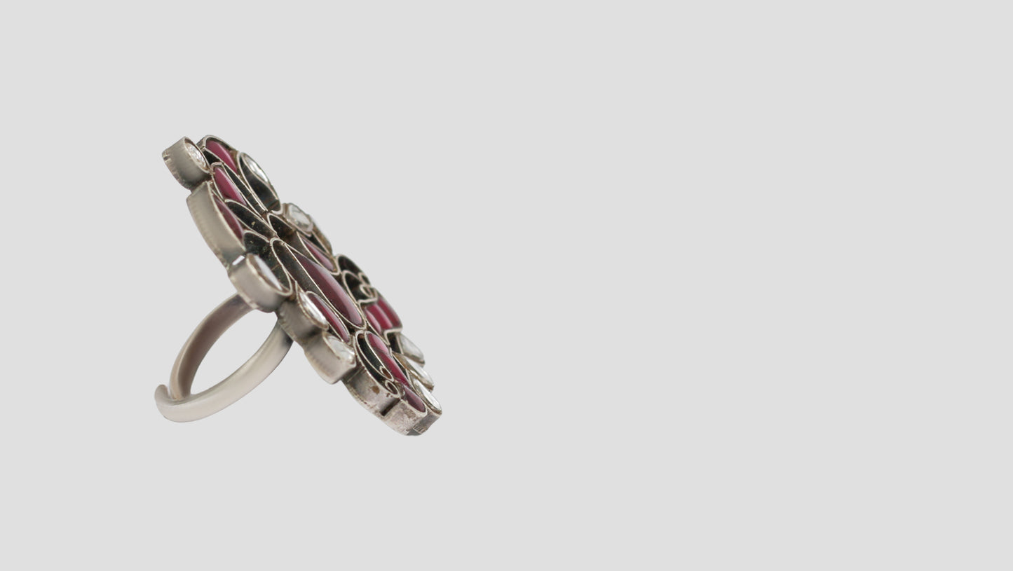 Sangeeta Boochra Silver Ring | Handcrafted with Ruby Red  Accents