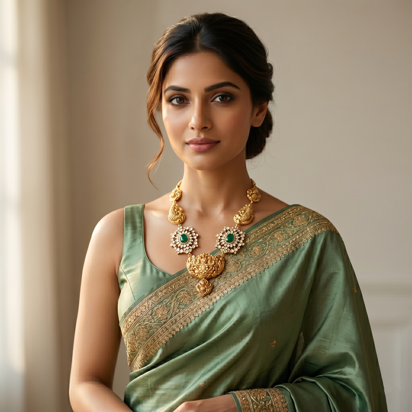 Sangeeta Boochra Handcrafted Gold Plated Silver Statement Necklace with Moissanite Detailing