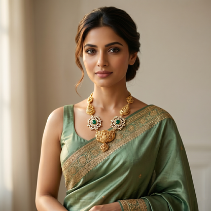 Sangeeta Boochra Handcrafted Gold Plated Silver Statement Necklace with Moissanite Detailing