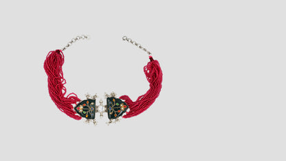 Sangeeta Boochra Multi-Strand Red Bead Silver Statement Choker