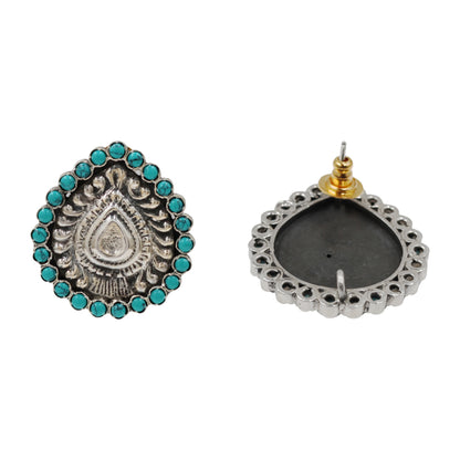 Sangeeta Boochra Oxidised Silver Stud Earrings with Turquoise Stone Detailing