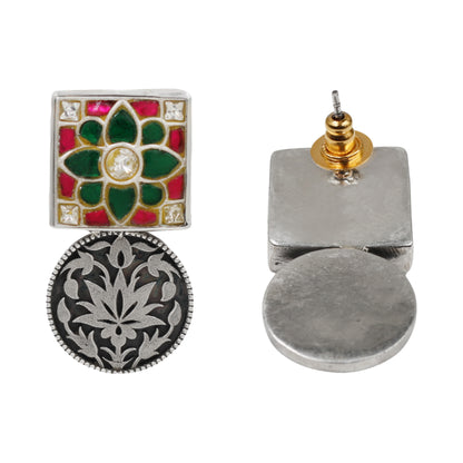 Sangeeta Boochra Handcrafted Kundan Statement Silver Earrings