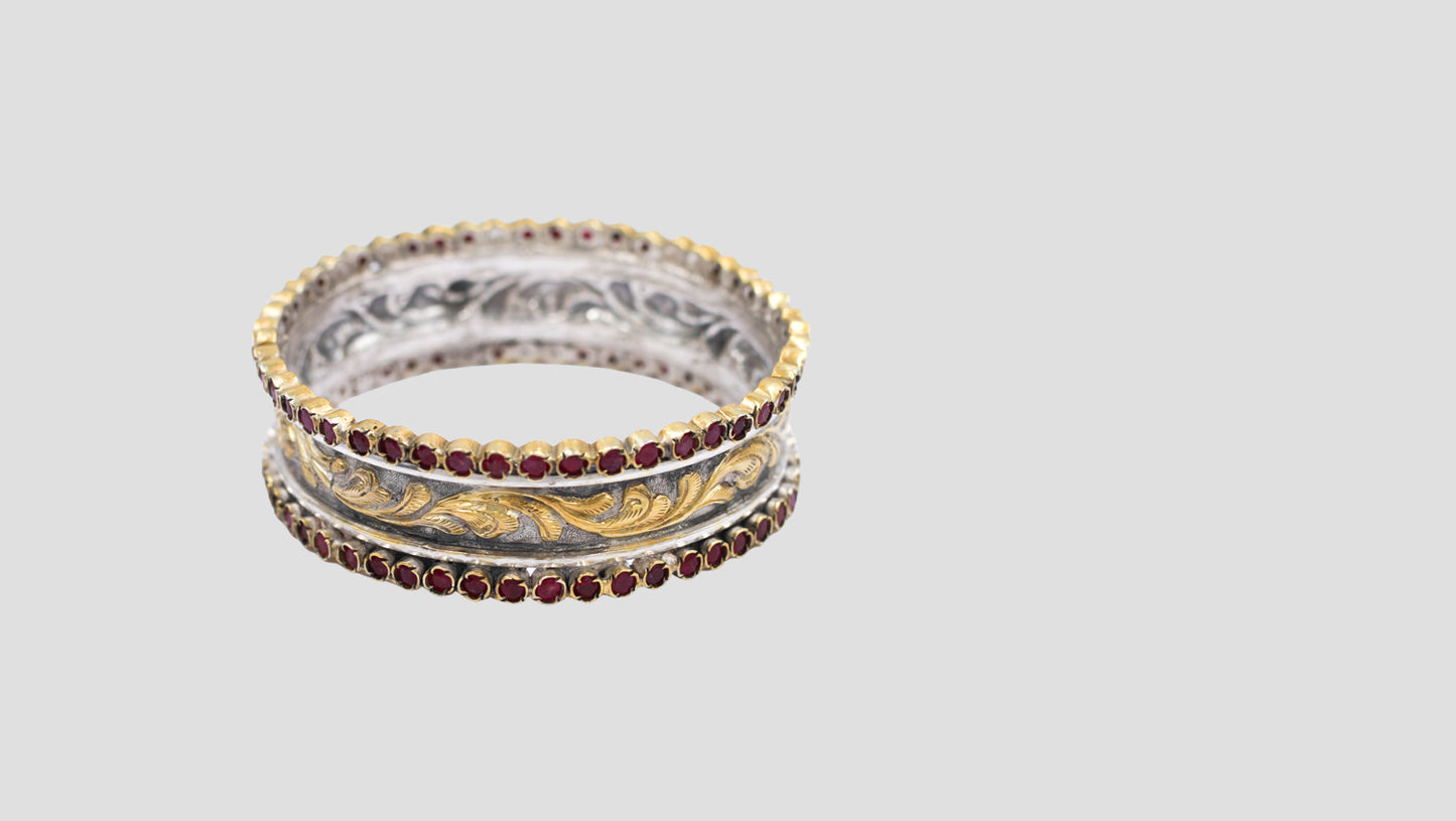 Dual-Tone Silver Heritage Bangle with Ruby Stones | Sangeeta Boochra